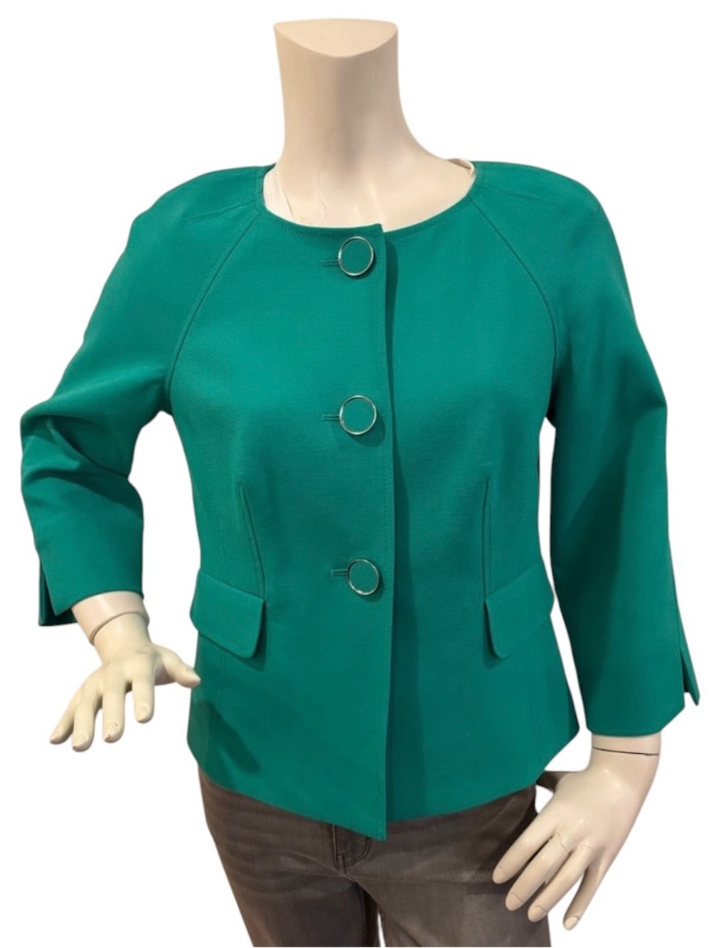 Vintage Semantiks Women’s Teal Round-Neck Button Blazer Jacket, size 10